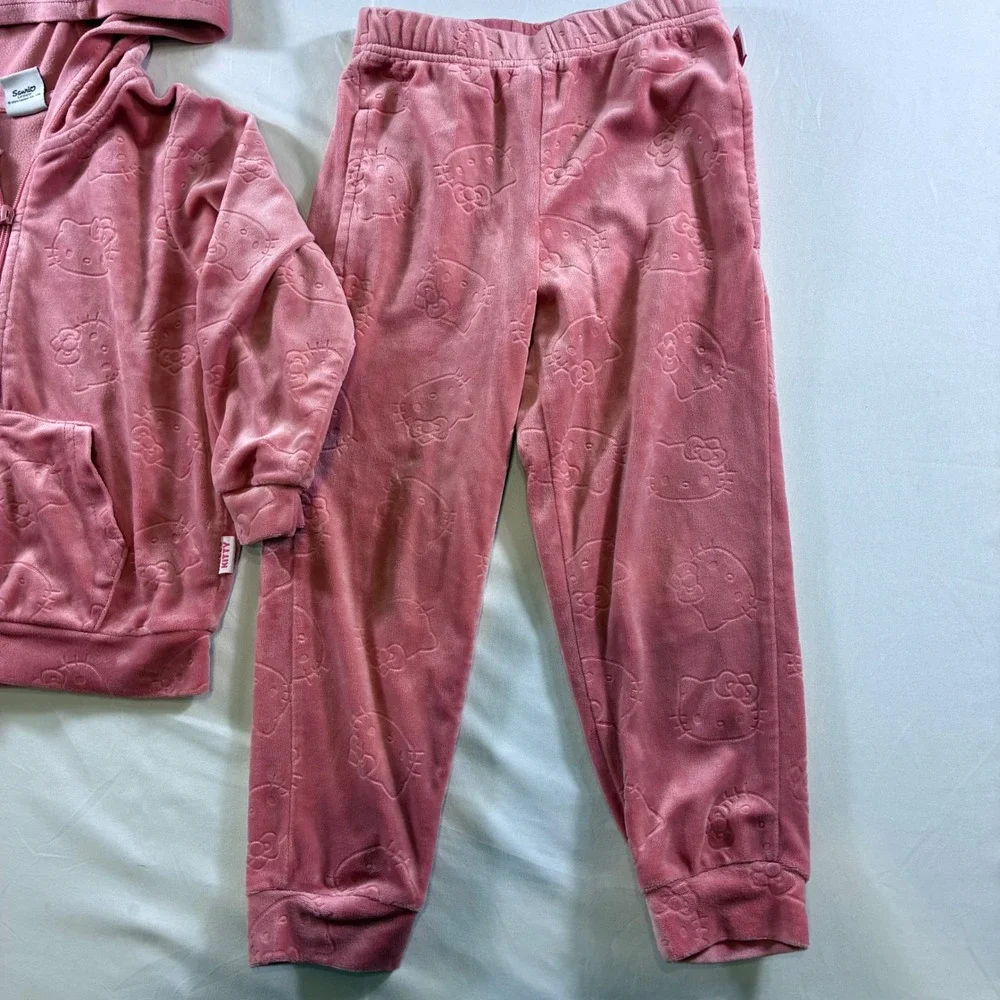 Hello‎ Kitty Sanrio Pink Velour Track Suit Hoodie & Pants Set Kids 5-6Yrs